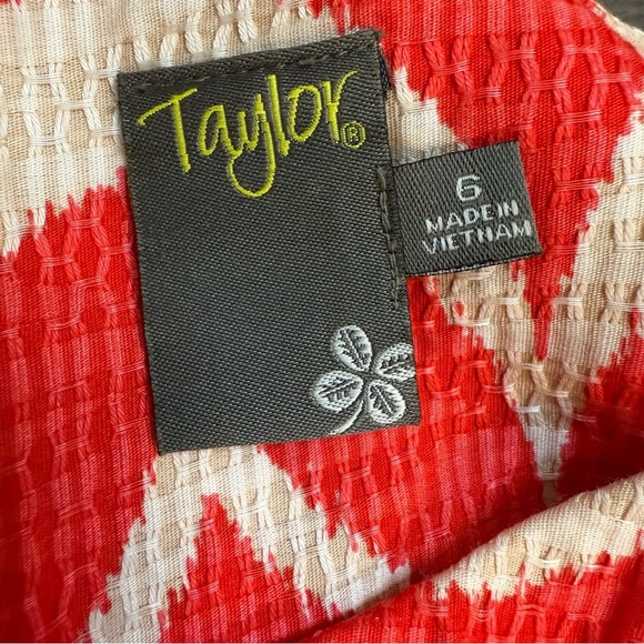 Taylor Orange and Cream A-Line Pleated Fit & Flare Midi Dress - Picture 9 of 11